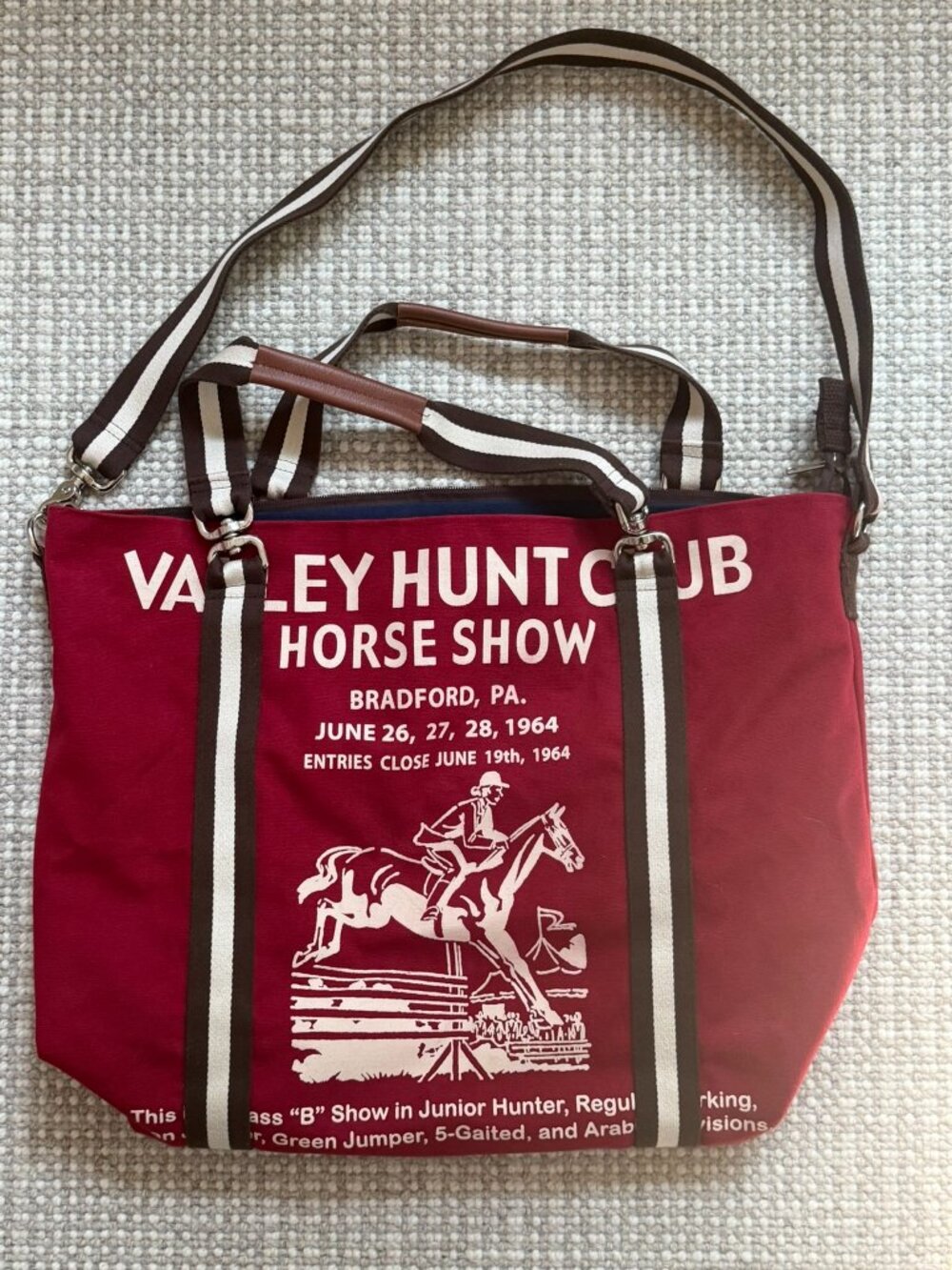 AUTHENTIC Rebecca Ray Designs Vintage Canvas Tote Bag - Red Equestrian